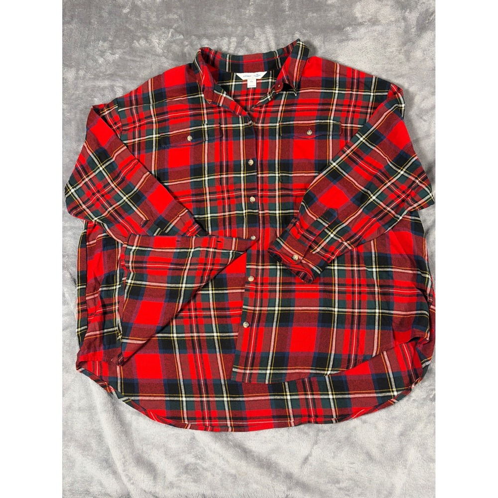 Old Navy The Boyfriend Shirt Red Plaid Flannel Button Down XXL Oversized Cotton
